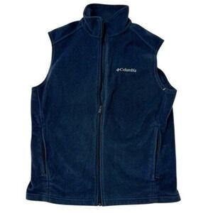 Columbia Mens Fleece Vest Blue Full Zip Pockets Size Medium